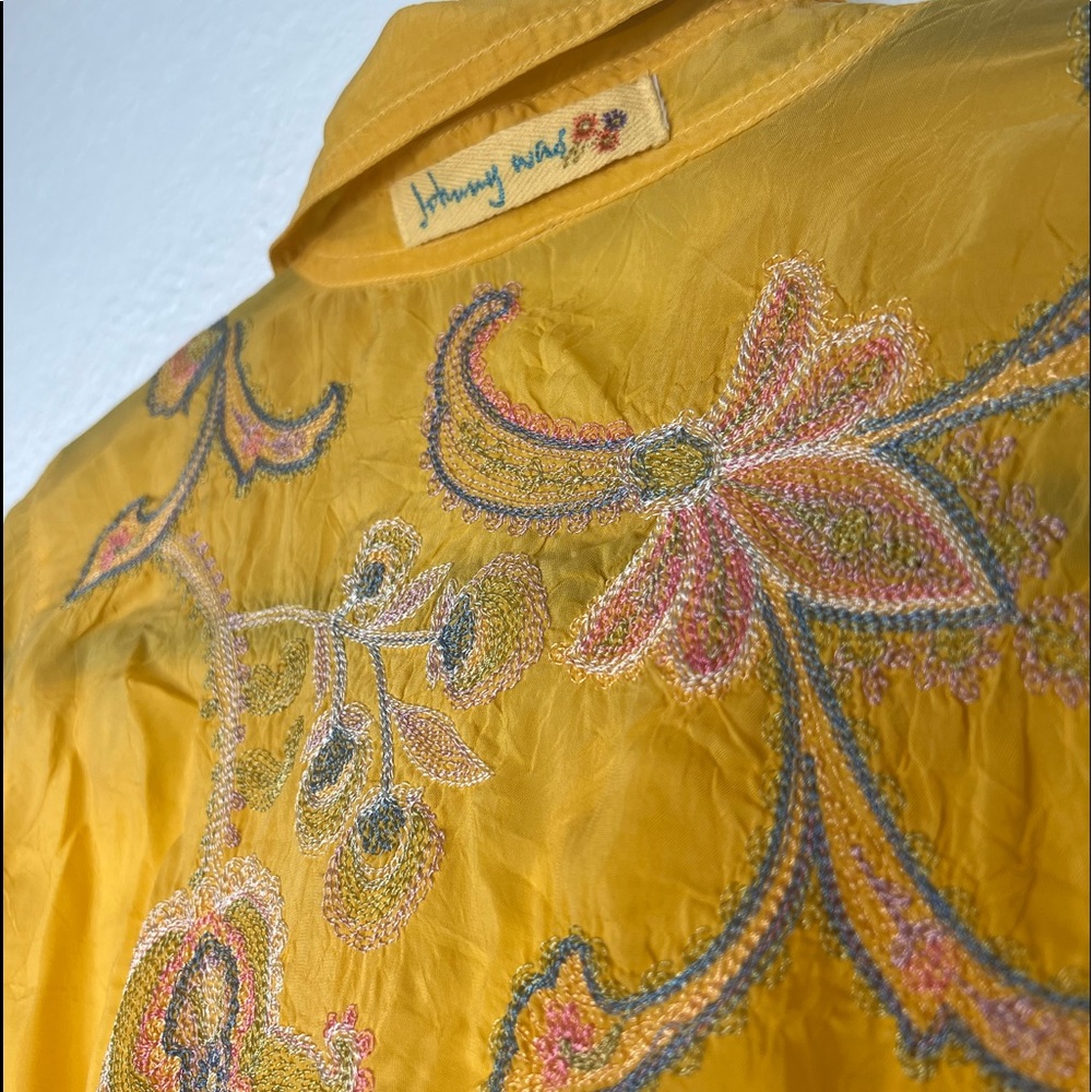 Johnny Was yellow summer floral silk embroidered shirt S - Picture 4 of 9